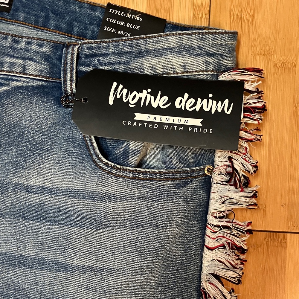 Motive Denim premium patchwork bootcut jeans NWT … - image 3